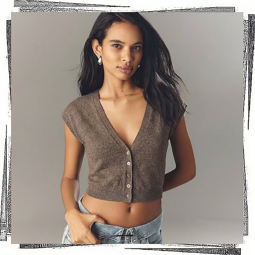 NWT: Brown Wool/Cashmere Blend Crop Knit Vest (XS) by Pilcro